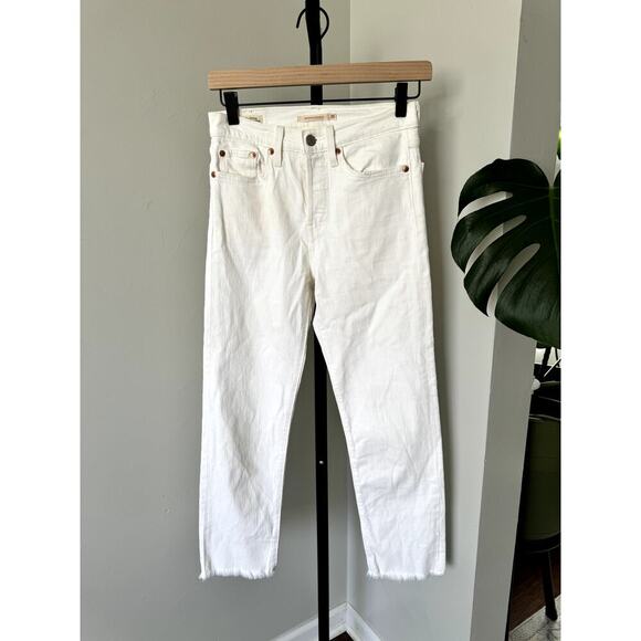Levis Wedgie Straight Leg Jeans with Raw Hem Off White - Picture 1 of 4